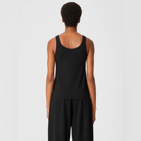 EILEEN FISHER Traceable Cotton Jersey Scoop Neck Tank in Black - Picture 3 of 8